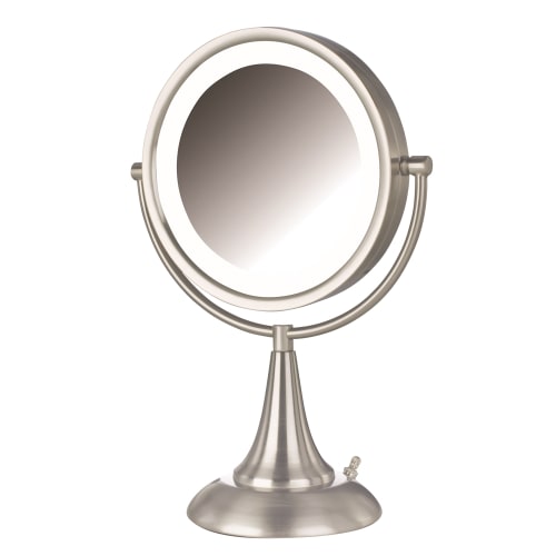 Jerdon® LED Lighted Vanity Mirror, 1x/8x Magnification, 8.5" Diameter, 15" Height, Nickel